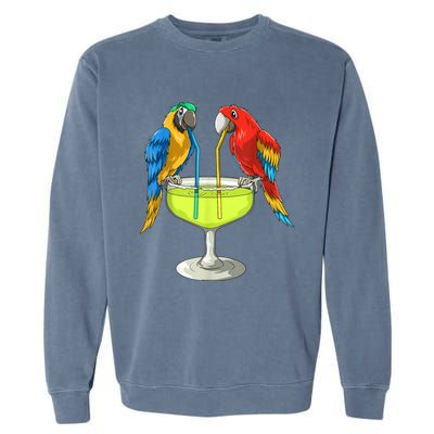 Parrots Drinking Margarita Hawaiian Vacation Beach Party Garment-Dyed Sweatshirt