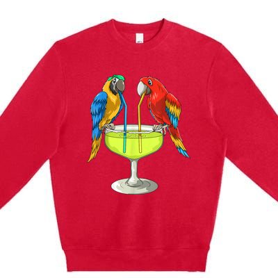 Parrots Drinking Margarita Hawaiian Vacation Beach Party Premium Crewneck Sweatshirt