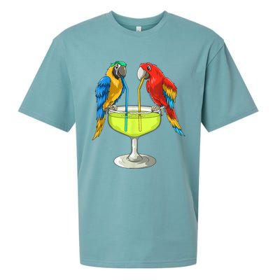 Parrots Drinking Margarita Hawaiian Vacation Beach Party Sueded Cloud Jersey T-Shirt