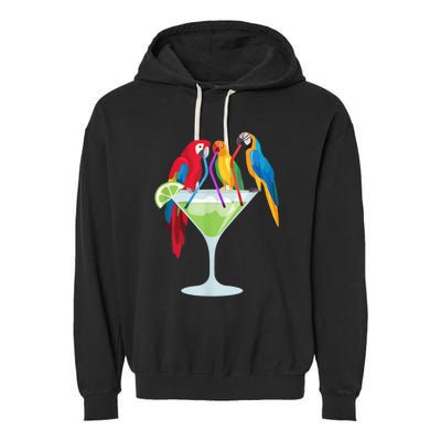 Parrots Drinking Margarita Tropical Vacation Hawaiian Birds Garment-Dyed Fleece Hoodie