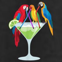 Parrots Drinking Margarita Tropical Vacation Hawaiian Birds 7 Panel Mesh Trucker Snapback Hat