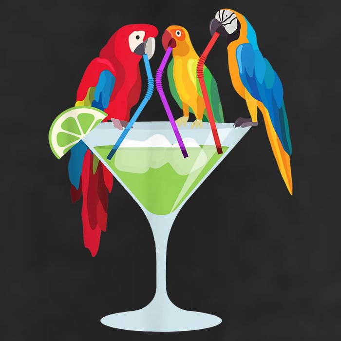Parrots Drinking Margarita Tropical Vacation Hawaiian Birds 7 Panel Mesh Trucker Snapback Hat