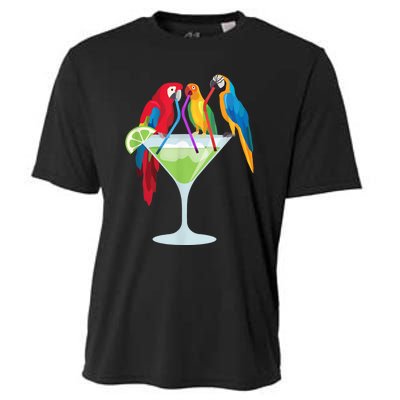 Parrots Drinking Margarita Tropical Vacation Hawaiian Birds Cooling Performance Crew T-Shirt