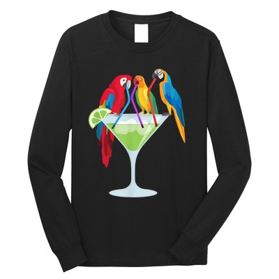 Parrots Drinking Margarita Tropical Vacation Hawaiian Birds Long Sleeve Shirt