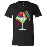 Parrots Drinking Margarita Tropical Vacation Hawaiian Birds V-Neck T-Shirt