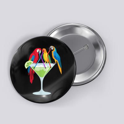 Parrots Drinking Margarita Tropical Vacation Hawaiian Birds Button