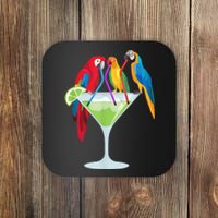 Parrots Drinking Margarita Tropical Vacation Hawaiian Birds Coaster