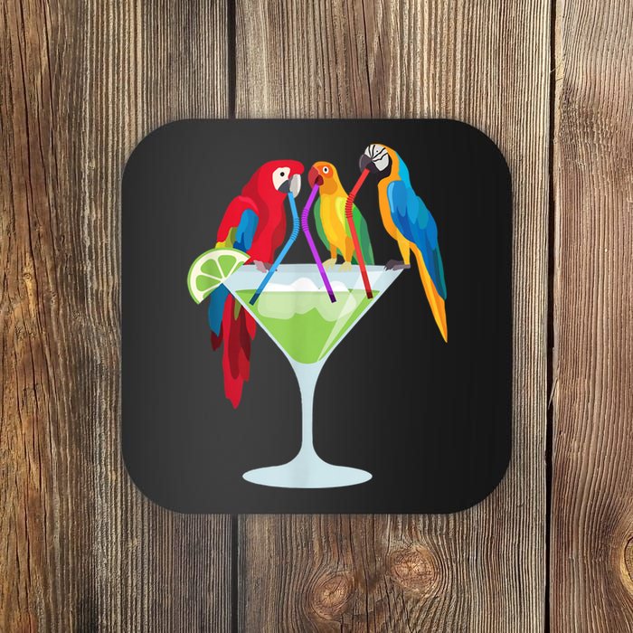 Parrots Drinking Margarita Tropical Vacation Hawaiian Birds Coaster