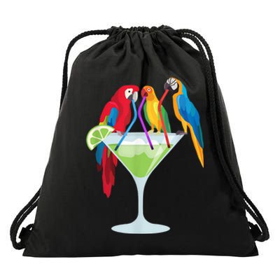 Parrots Drinking Margarita Tropical Vacation Hawaiian Birds Drawstring Bag