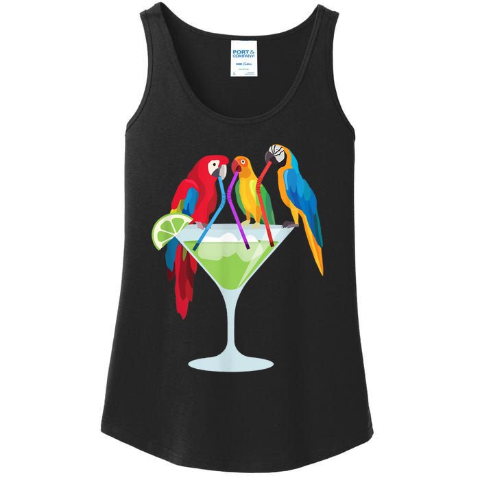 Parrots Drinking Margarita Tropical Vacation Hawaiian Birds Ladies Essential Tank