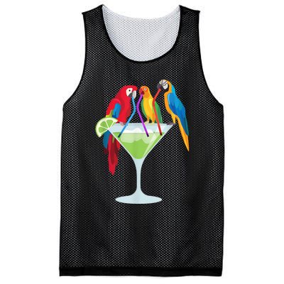 Parrots Drinking Margarita Tropical Vacation Hawaiian Birds Mesh Reversible Basketball Jersey Tank