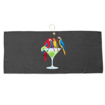 Parrots Drinking Margarita Tropical Vacation Hawaiian Birds Large Microfiber Waffle Golf Towel