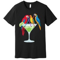 Parrots Drinking Margarita Tropical Vacation Hawaiian Birds Premium T-Shirt