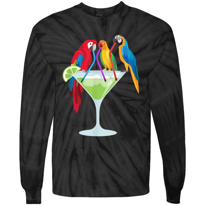 Parrots Drinking Margarita Tropical Vacation Hawaiian Birds Tie-Dye Long Sleeve Shirt