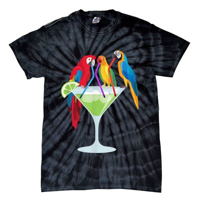 Parrots Drinking Margarita Tropical Vacation Hawaiian Birds Tie-Dye T-Shirt