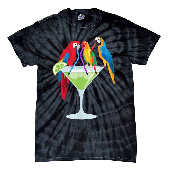 Parrots Drinking Margarita Tropical Vacation Hawaiian Birds Tie-Dye T-Shirt