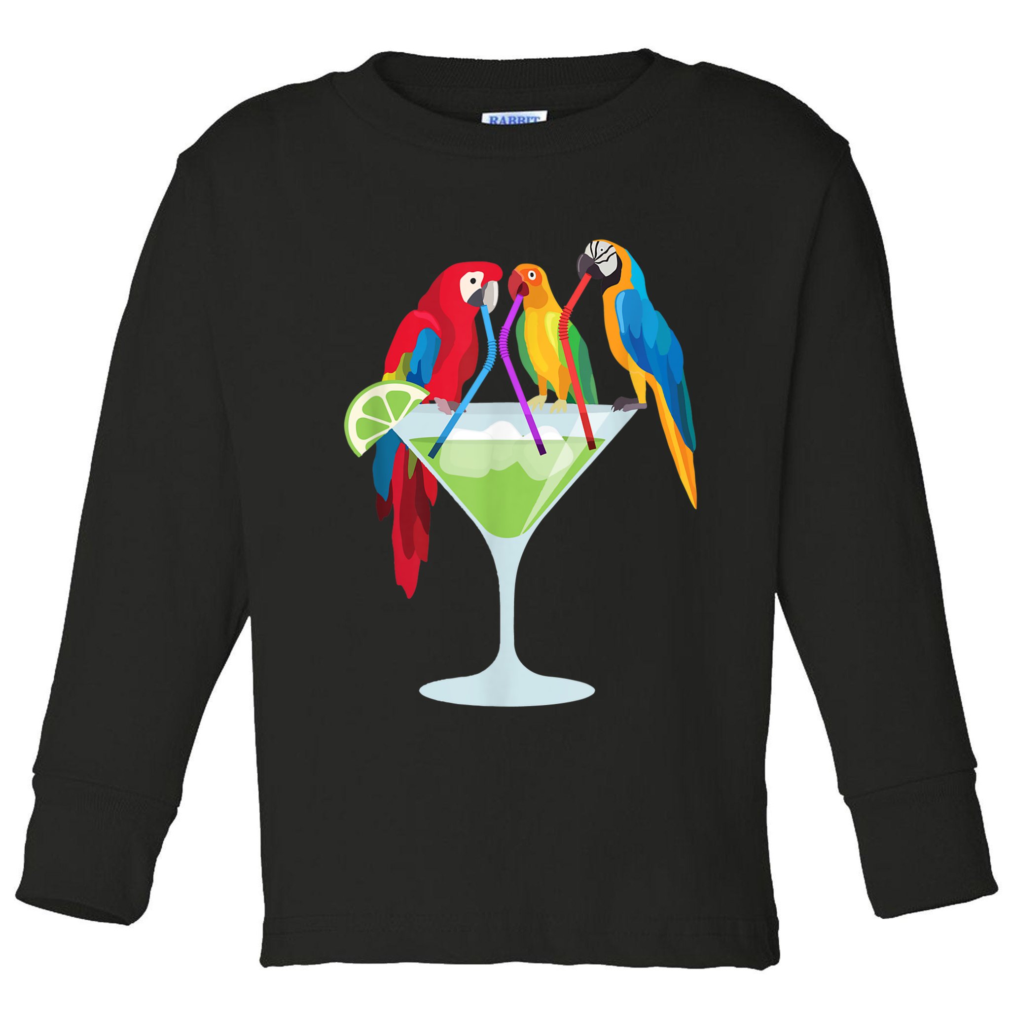 Parrots Drinking Margarita Tropical Vacation Hawaiian Birds Toddler Long Sleeve Shirt