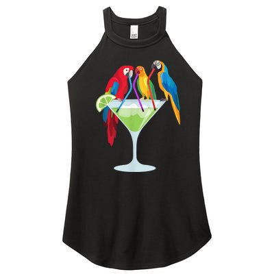 Parrots Drinking Margarita Tropical Vacation Hawaiian Birds Women’s Perfect Tri Rocker Tank