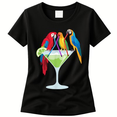 Parrots Drinking Margarita Tropical Vacation Hawaiian Birds Womens T-Shirt