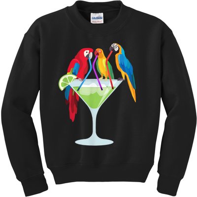 Parrots Drinking Margarita Tropical Vacation Hawaiian Birds Kids Sweatshirt