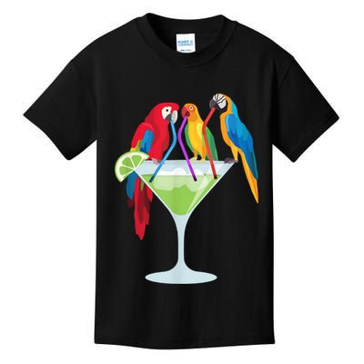 Parrots Drinking Margarita Tropical Vacation Hawaiian Birds Kids T-Shirt