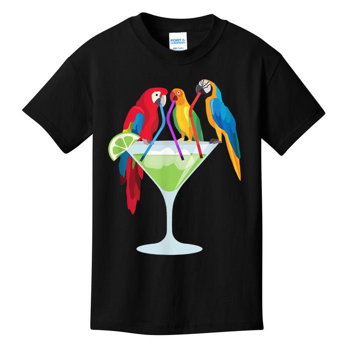 Parrots Drinking Margarita Tropical Vacation Hawaiian Birds Kids T-Shirt