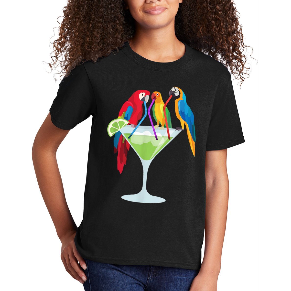 Parrots Drinking Margarita Tropical Vacation Hawaiian Birds Kids T-Shirt