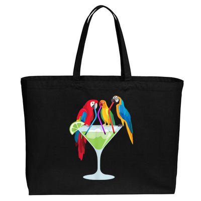 Parrots Drinking Margarita Tropical Vacation Hawaiian Birds Cotton Canvas Jumbo Tote