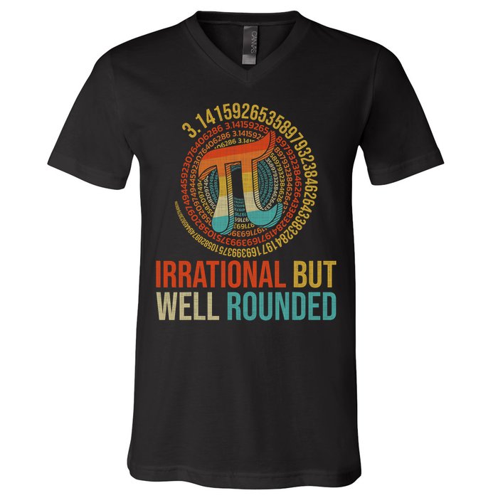 Pi Day Math Lover Apparel Irrational But Well-Rounded Pi Digits Design   V-Neck T-Shirt