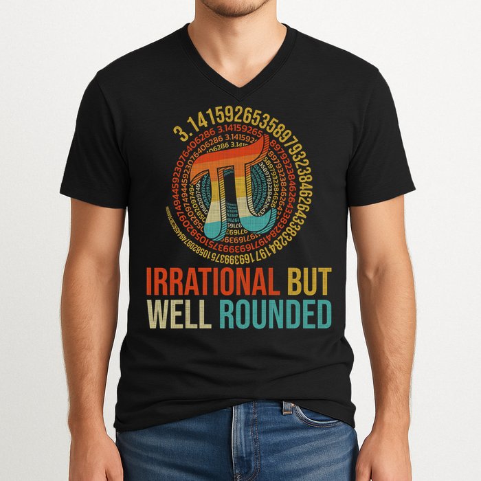 Pi Day Math Lover Apparel Irrational But Well-Rounded Pi Digits Design   V-Neck T-Shirt
