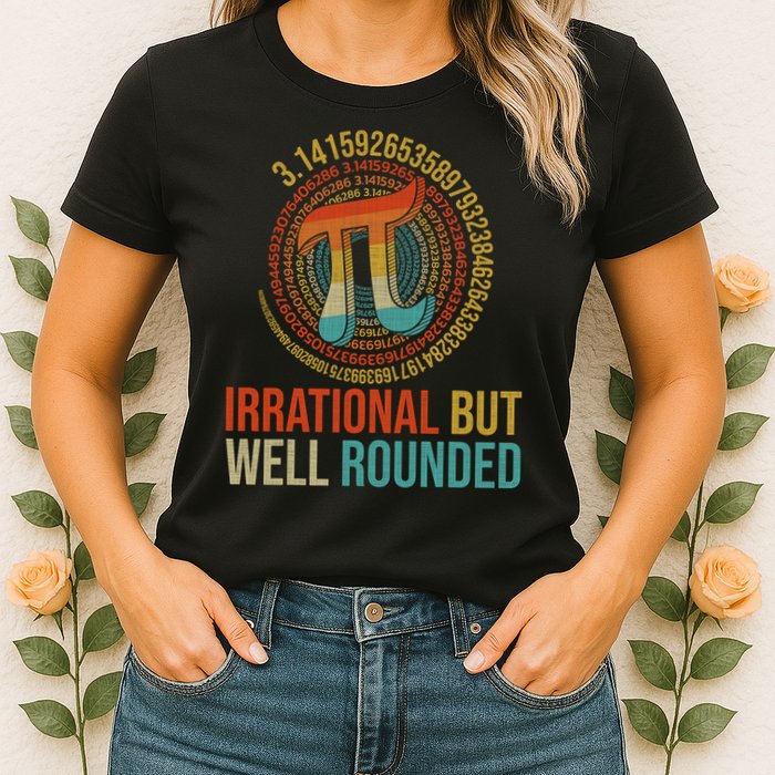 Pi Day Math Lover Apparel Irrational But Well-Rounded Pi Digits Design   Womens T-Shirt