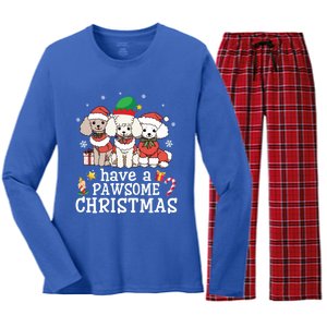 Poodle Dogs Merry Day Mother Father Have A Pawsome Christmas Gift Women's Long Sleeve Flannel Pajama Set 