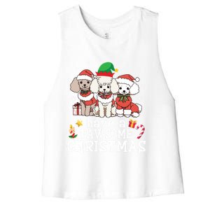 Poodle Dogs Merry Day Mother Father Have A Pawsome Christmas Gift Women's Racerback Cropped Tank