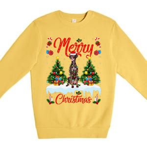 Pointing Dog Merry Christmas Tree Lighting Pointing Dog Xmas Premium Crewneck Sweatshirt