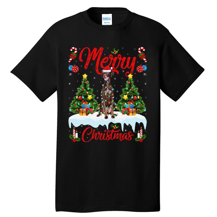 Pointing Dog Merry Christmas Tree Lighting Pointing Dog Xmas Tall T-Shirt