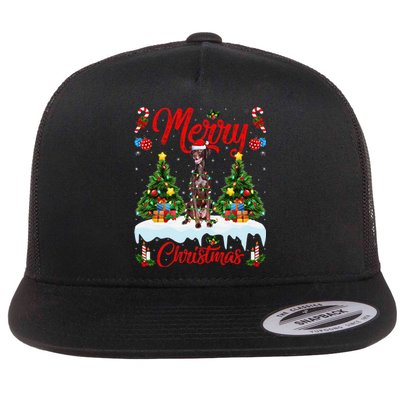 Pointing Dog Merry Christmas Tree Lighting Pointing Dog Xmas Flat Bill Trucker Hat