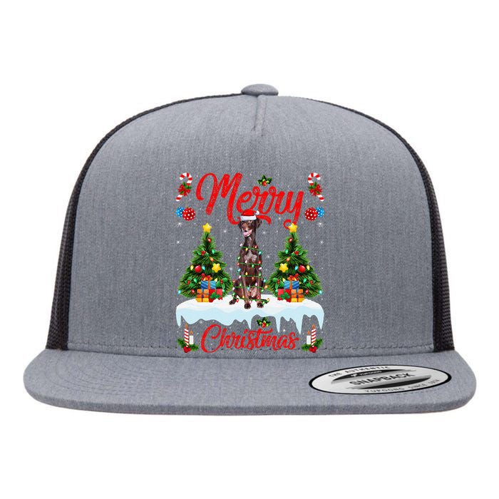 Pointing Dog Merry Christmas Tree Lighting Pointing Dog Xmas Flat Bill Trucker Hat