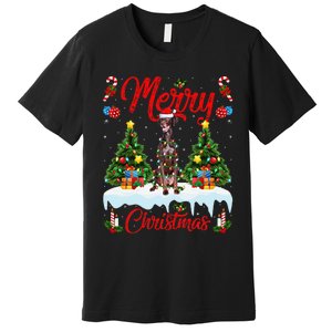 Pointing Dog Merry Christmas Tree Lighting Pointing Dog Xmas Premium T-Shirt