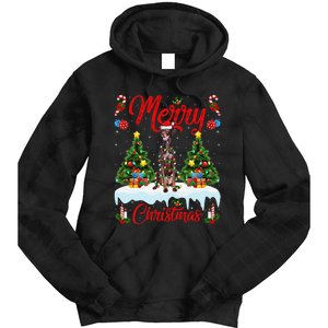 Pointing Dog Merry Christmas Tree Lighting Pointing Dog Xmas Tie Dye Hoodie