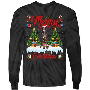 Pointing Dog Merry Christmas Tree Lighting Pointing Dog Xmas Tie-Dye Long Sleeve Shirt