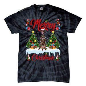 Pointing Dog Merry Christmas Tree Lighting Pointing Dog Xmas Tie-Dye T-Shirt