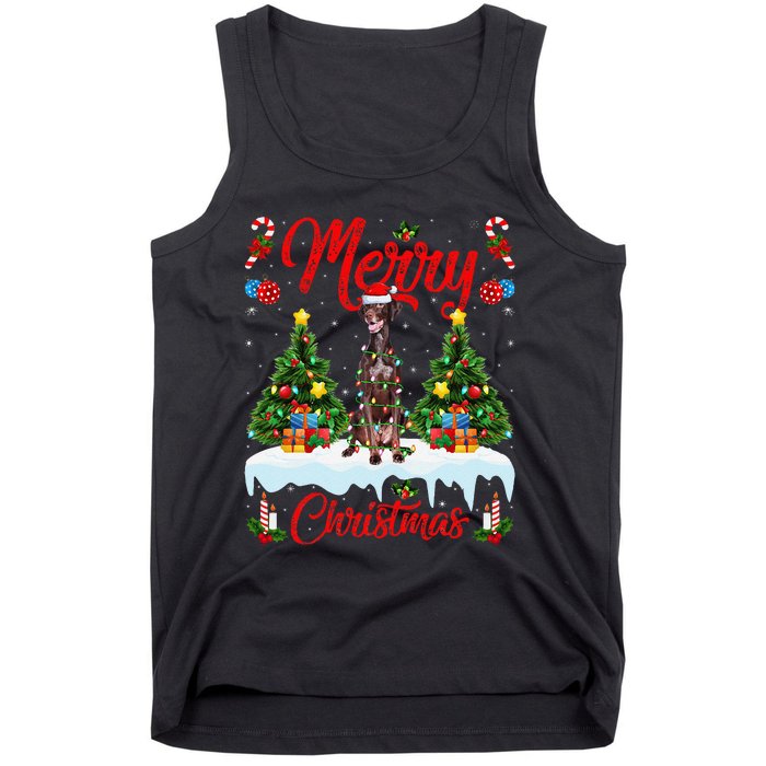 Pointing Dog Merry Christmas Tree Lighting Pointing Dog Xmas Tank Top