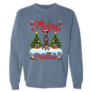 Pointing Dog Merry Christmas Tree Lighting Pointing Dog Xmas Garment-Dyed Sweatshirt