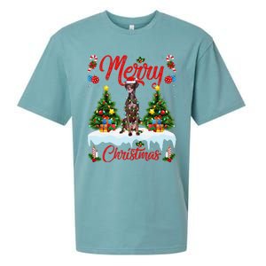 Pointing Dog Merry Christmas Tree Lighting Pointing Dog Xmas Sueded Cloud Jersey T-Shirt