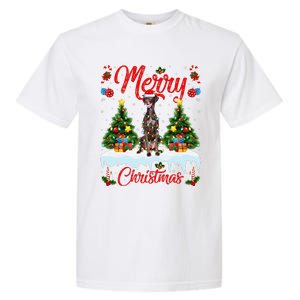 Pointing Dog Merry Christmas Tree Lighting Pointing Dog Xmas Garment-Dyed Heavyweight T-Shirt