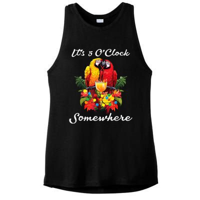 Parrots Drinking Margarita Its 5 Oclock Somewhere Funny Ladies PosiCharge Tri-Blend Wicking Tank