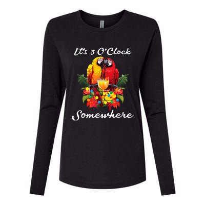 Parrots Drinking Margarita Its 5 Oclock Somewhere Funny Womens Cotton Relaxed Long Sleeve T-Shirt