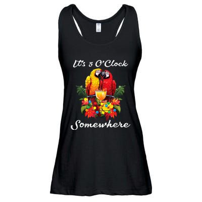 Parrots Drinking Margarita Its 5 Oclock Somewhere Funny Ladies Essential Flowy Tank