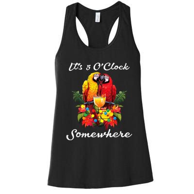 Parrots Drinking Margarita Its 5 Oclock Somewhere Funny Women's Racerback Tank