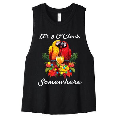 Parrots Drinking Margarita Its 5 Oclock Somewhere Funny Women's Racerback Cropped Tank